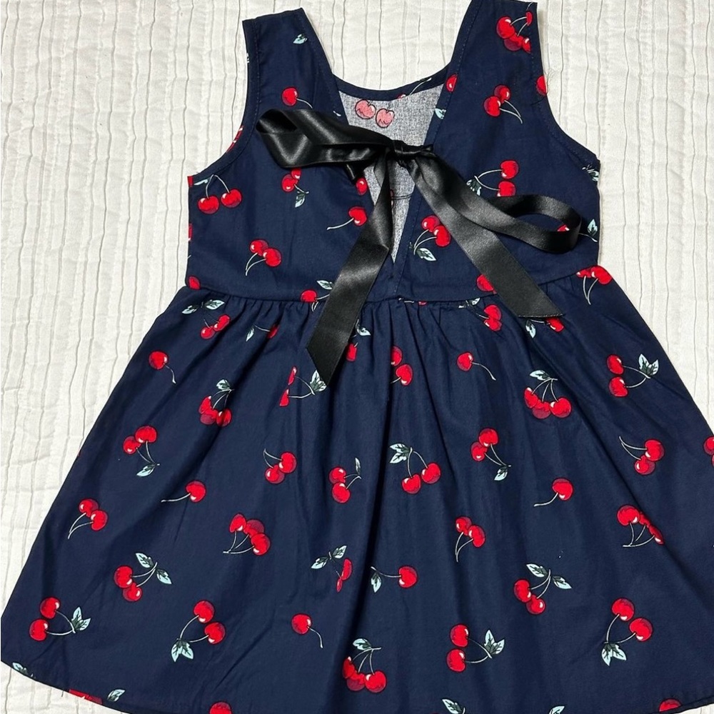 Toddler summer girl dress. Navy blue with cherries super cute for summer.
